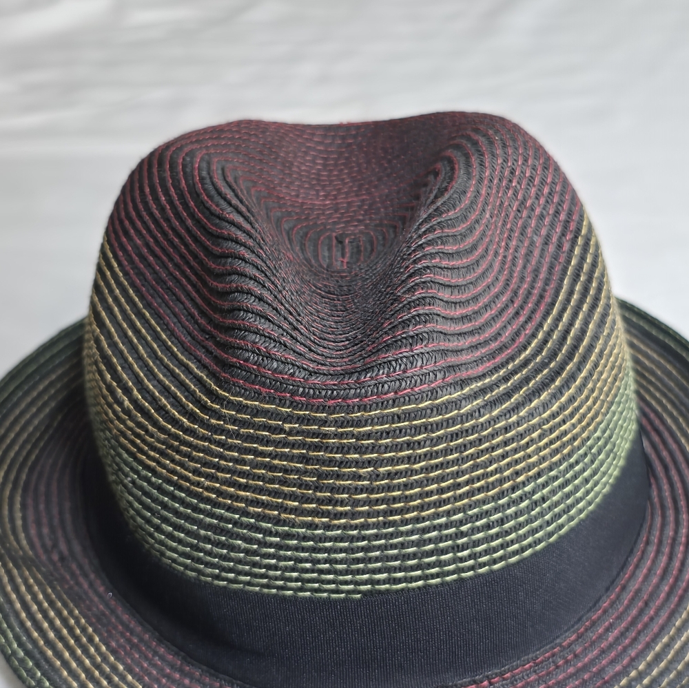 Christys Crown Series Vintage Paper Straw Striped Fedora Hat Size Medium - Picture 5 of 6